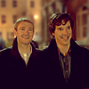 luthe: Sherlock and John walking down the street side-by-side, smiling (sherlock: john & sherlock)