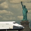 keiji_miashin: Spaceshuttle Enterprise passing by the Statue of Liberty, Hudson River, New York (Space Freedom)