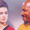 ginainthekingsroad: Jadzia & Sisko in TOS uniforms- "Trials and Tribbleations" (DS9- Kickin' it Old School)