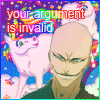 hokuton_punch: A screenshot of Ikkaku from Bleach on a Lisa Frank unicorn illustration, with text "your argument is invalid." (bleach ikkaku invalid)