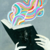 jenna_marianne: drawing of hands holding a book with colorful streamers coming out of it (book)