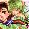 inarticulate: Kiri hugging Arare, from Mononoke Girls&#39; Academy (hi I love you)