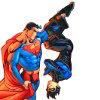 thirdblindmouse: Superman: *holds Nightwing up by ankle, glares* Nightwing: *grins* (Nightwing caught by Supes)