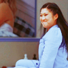 binz: tina from "glee" is in pajams and making a face like she is trying not to laugh ([ glee ] full of something)