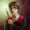 untonuggan: Harry Potter in Gryffindor Robes holding a wand with a green glow (harry potter)