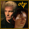 darkhavens: Spike and Xander of Buffy, moodily lit, yellow text reads OTP (sx otp yellow [me])