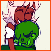 gloss: boozy girl hugging little green skull monster (HS: Roxy<>Calliope)