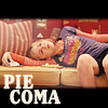 strina: sam puckett lying on couch caption "pie coma" (sam - pie coma)