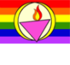 zirconium: Unitarian Universalist chalice with pink triangle as base (rainbow chalice)