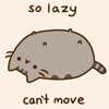 acari: drawn cat on her back | text: so lazy can't move (so lazy can't move)
