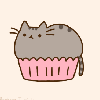 lowellboyslash: Animated gif of a grey cartoon-style cat bouncing up and down in a pink cupcake shell (Cupcake)