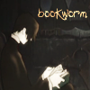 hokuton_punch: Screenshot from the anime short "Comedy" of a thin black-haired man reading a book, captioned "bookworm." (comedy knight bookworm)
