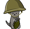 elekdragon: Kitten wearing a combat helmet and holding a grenade. (KittensForWar)