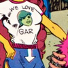 scheherezhad: Starfire wearing a "We Love Gar" t-shirt with a pair of shorts that have an arrow pointing downward on the front (gar love)