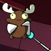 heuradys: closeup of squeaky moose toy in Gir's hand, offering you a trophy (squeaky moose)