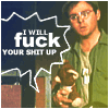 apatheia_jane: Radar, holding his teddy bear & shouting. text: I will fuck your shit up. (radar will fuck your shit up)