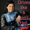 ilyena_sylph: IRL/stock car driver Danica Patrick in fire suit and with helmet, text of 'drives like a girl? hell, yes!'  (Racing: danica)