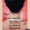 theleaveswant: cover art by my name is scot for Veda Hille's album Spine; woman's upper back with "spine" printed on label sewn to skin (veda spine)