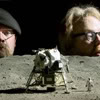 thingswithwings: Adam and Jamie hover over a tiny module of the lunar lander (myth - AJ moon landing awww)