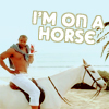 gavagai: A man sitting on a horse, with text "I'm on a horse" (I'M ON A HORSE)