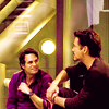 scripted_sra: Mark Ruffalo as Bruce Banner, RDJ as Tony Stark, looking at each other. (marvel's the avengers: bruce/tony)