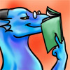kistaro: A blue-and-green dragon with its snout in a book. (reading)