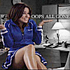 shopfront: Source: One Tree Hill. Brooke grinning, hands displayed, sheepish. Text: OOPS ALL GONE. (OTH - oops all gone!)
