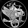lferion: Black and white image of Hephaestus in his chariot (Gen_Hephaestus)