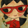 ninetydegrees: Art: girl in a superhero costume holding a pencil (superheroine)