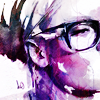 ex_we935: A watercolour of an androgynous person from the side. They're painted in purple, and are wearing thick glasses. (Noël - Arty)