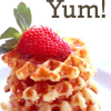 wicked_socks: strawberry waffles with the word yum (food: YUM)