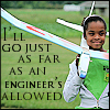 cadenzamuse: young black girl holding a model airplane with lyrics "I'll go just as far as an engineer's allowed" (engineers can fly)
