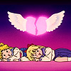 l_elfie: usagi and minako from sailor moon, collapsed on the ground in shock, with a broken heart above them. (heartbreak)