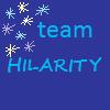 silentstep: the text "Team Hilarity" on a blue background, with sparkles (Default)