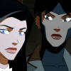 spurred: Raquel as Rocket and Zatanna, both looking to the side (Team; Follow and obey)