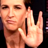 dustdaughter: Rachel Maddow making the Live Long and Prosper hand signal from Star Trek. (Rachel Maddow spock)