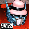 mmouse15: G1 Optimus Prime wearing a pink hat and saying 'it helps me think' (Optimus thinking cap)