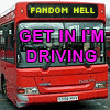 renay: A bus, route: Fandom Hell. Text: GET IN I'M DRIVING. (HONK)