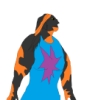 halialkers: Anzaea in brighter colors, blotches orange mouth, diagonal right arm/thumb, semicircle left arm (Anzaea)
