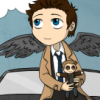 ext_161812: Cas holding Dean plushie and sitting on Impala (Default)