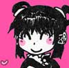 suzume: Lyon from Suikoden V in black, white, and pink (Lyon giggling)