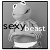 go_dog_go: Kermit the frog parodying a Calvin Klein underwear ad with the text "sexy beast" (muppets: sexy beast)
