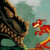 anaraine: Mushu hunched over and growling at the face of the Great Stone Dragon. ([disney] grr face)