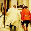 cadenzamuse: back shots of Fraser and Ray walking up some stairs (due south)