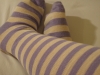 summerrose: My feet and lower legs in purple and cream striped stockings (Default)