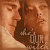 akamarykate: Simon hugs River as she's about to be burned at the stake, with text saying She's Our Witch (ourwitch)