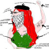 frandroid: Drawing of sabotabby in revolutionary attire: beret, tight green top, keffiyeh, flowing red hair (revolution)