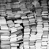 highways: [A black and white image of stacks of books.] (STOCK ☌ turn the page)