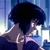 ionized: Head shot of Major Kusanagi in profile. Night, city in the background. (pensive)