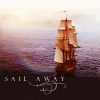tree_and_leaf: HMS Surprise sailing away over calm sea, caption "Sail away" (Sail away)